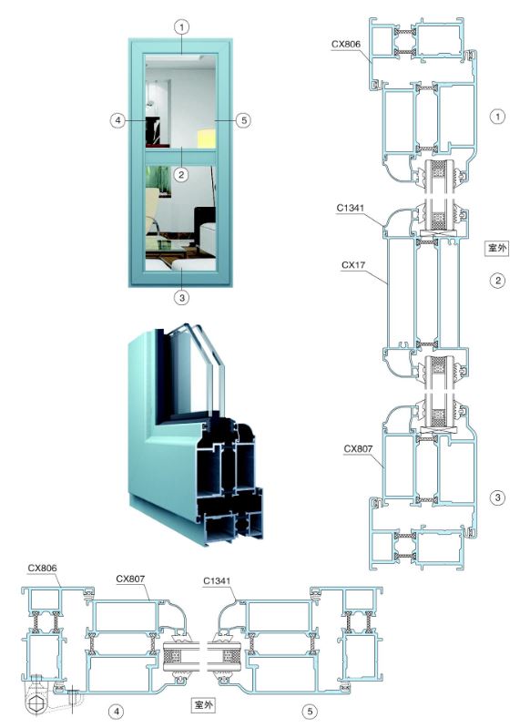 k65a系列隔热节能外平开门结构图|断桥铝门窗|广东兴发铝业有限公司