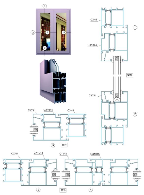 k65b系列隔热节能外平开门结构图